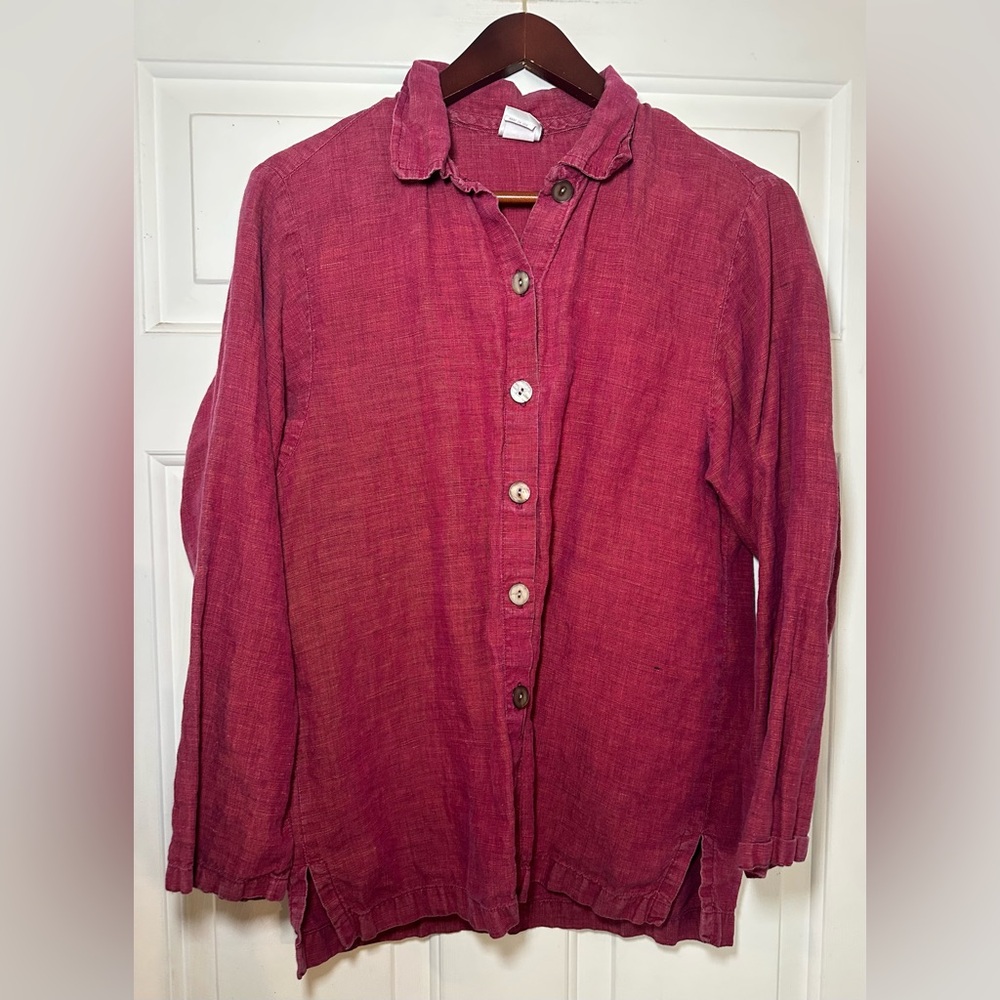 CTC Linens Womens XS Long Sleeve Button Down Lagenlook Red Shirt Top Made In USA